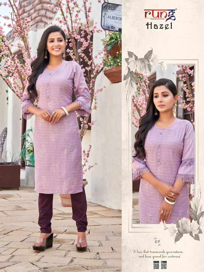 Hazel By Rung Viscose Rayon Embroidery Kurtis Catalog